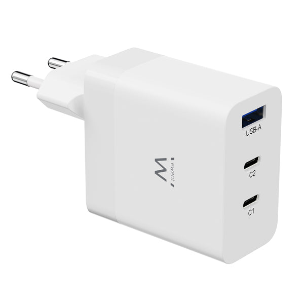 EWENT CARREGADOR FAST 2XUSB-C 1XUSB-A POWER DELIVERY 65W BRANCO