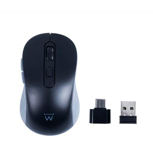 EWENT RATO WIRELESS SILENT C/ADAPT USB-C BLACK 1600DPI