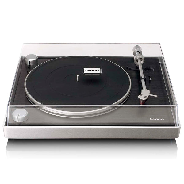 LENCO GIRA-DISCOS VINYL C\ TRANSMISSAO CORREIA VISÍVEL ALUMÍNIO ESCOVADO E CAR