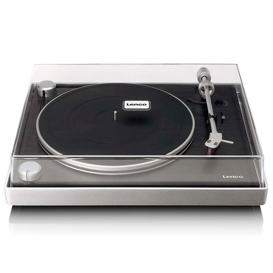 LENCO GIRA-DISCOS VINYL C\ TRANSMISSAO CORREIA VISÍVEL ALUMÍNIO ESCOVADO E CAR