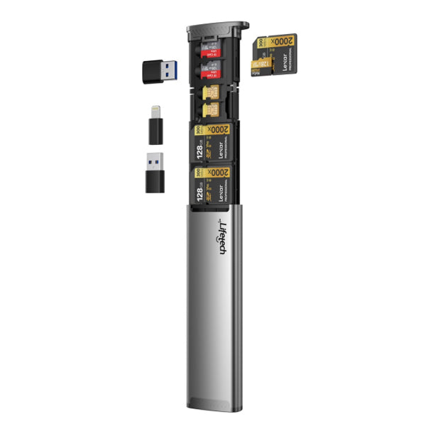 LIFETECH LEITOR DE CARTÔES MEMORIA + ARMAZENAMENTO USB / USB-C / LIGH