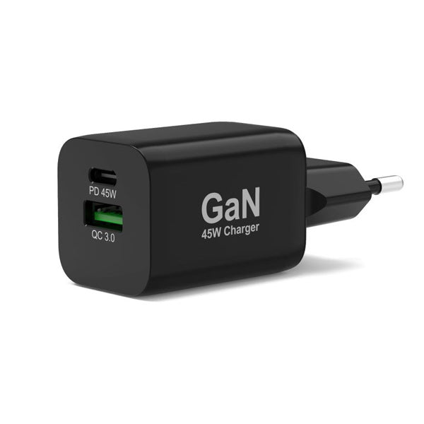 PORT CARREGADOR GAN 45W PRETO INCLUI CABO USB-C