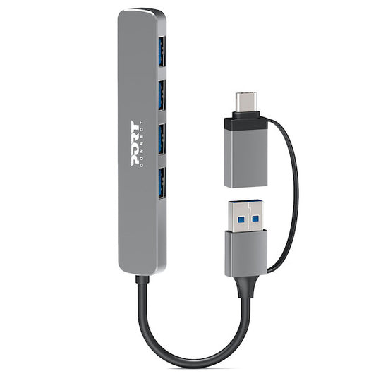 PORT HUB USB E USB-C 4 PORTS USB-A 3.0 ALUMINIO