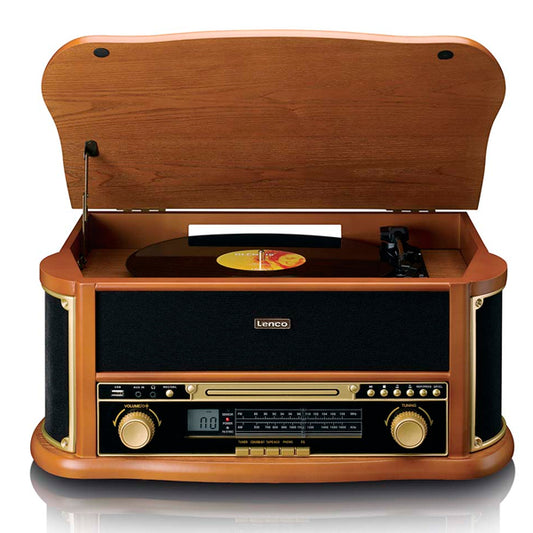 LENCO GIRA-DISCOS VINYL C\BLUETOOTH AM/FM CD PLAYER VINTAGE MADEIRA