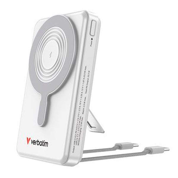 VERBATIM POWERBANK MAGSAFE 1.0000MAH C/ DISPLAY E CABOS USB-C BRANCO