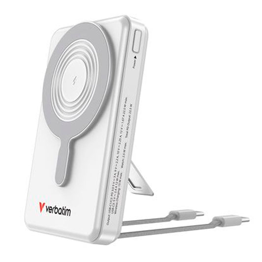 VERBATIM POWERBANK MAGSAFE 1.0000MAH C/ DISPLAY E CABOS USB-C BRANCO