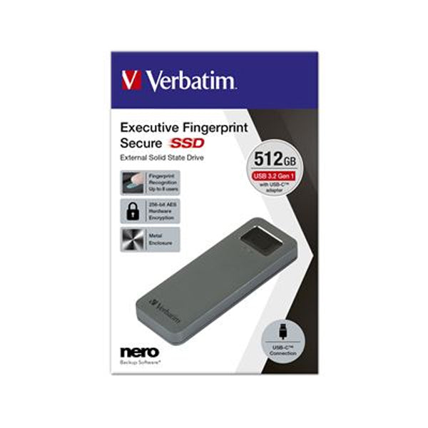 VERBATIM SSD EXTERNO 512GB USB-C SEGURANCA IMPRESSAO DIGITAL