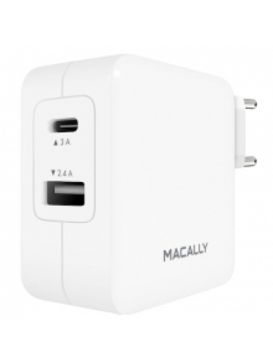 MACALLY - AC CHARGER 24W (USB + USB-C) W- CABLE