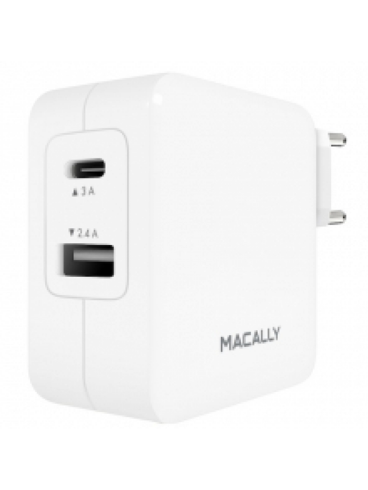 MACALLY - AC CHARGER 24W (USB + USB-C) W- CABLE