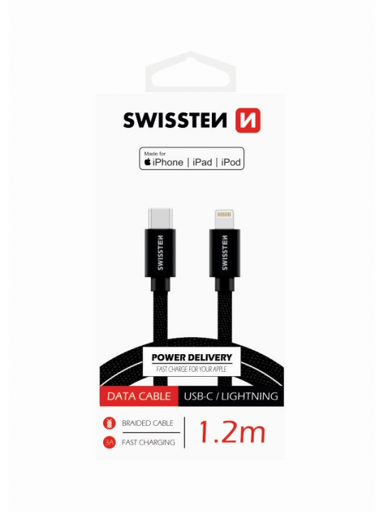 SWISSTEN - TEXTILE CABLE USB-C - LIGHTNING (1.2M-BLACK)