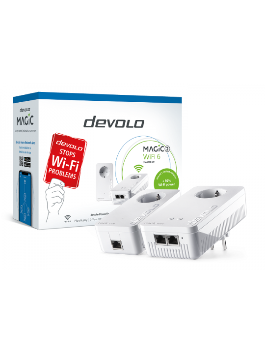 Devolo Magic 2 WiFi 6, Starter Kit, PLC até 2400Mbps, Mesh, Wi-Fi 6 até 1800Mbps, 2x LAN Gigabit
