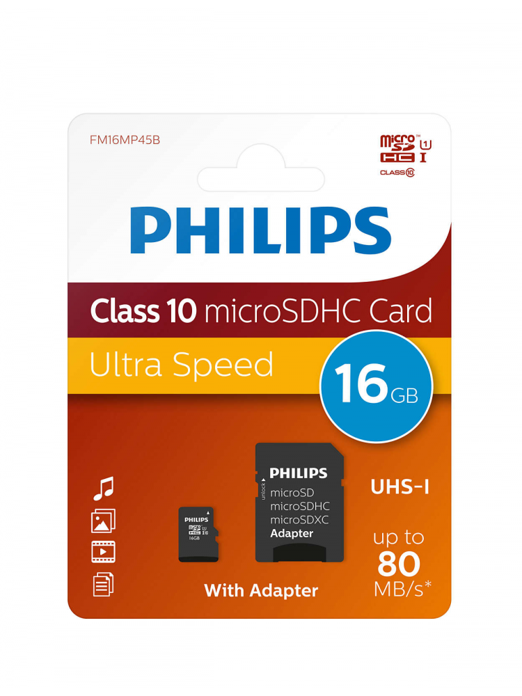 CARTAO MEMÓRIA PHILIPS SDHC 16GB CLASSE 10 C-ADAPTADOR