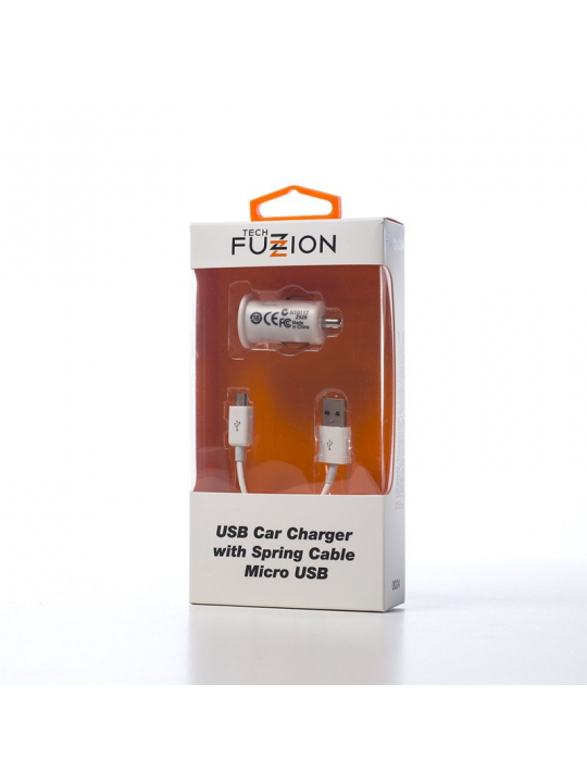 CAR CHARGER TECH FUZZION 1USB 12V + SPIRAL CABLE MICRO
