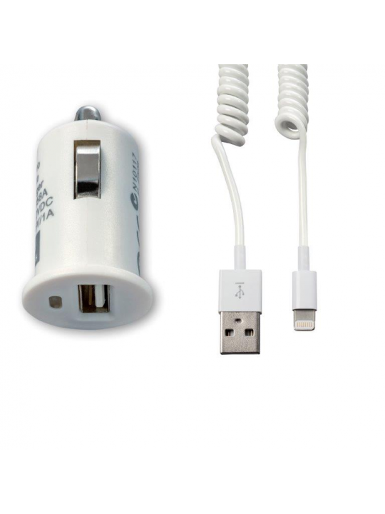 CAR CHARGER TECH FUZZION 1USB 12V CABLE WH IPHONE 5