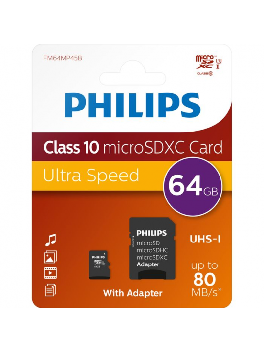 PHILIPS - MicroSDHC 64GB c- Adapter FM64MP45B
