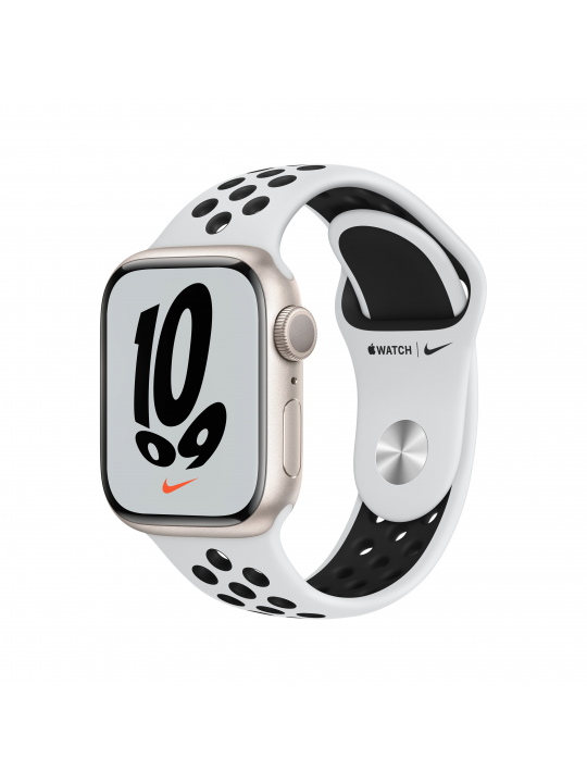 Apple Watch Nike Series 7 GPS, 41mm Starlight Aluminium Case with Pure Platinum-Black Sport Band