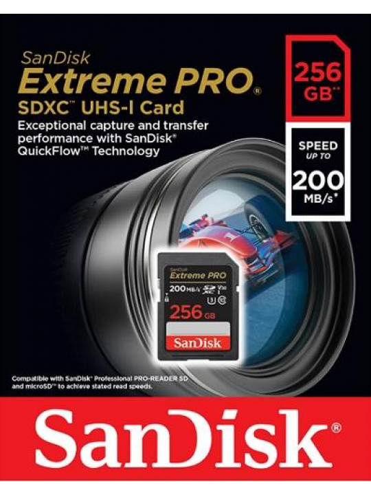 SANDISK Extreme Pro SDXC 256GB - 200MB-s V30 UHS-I