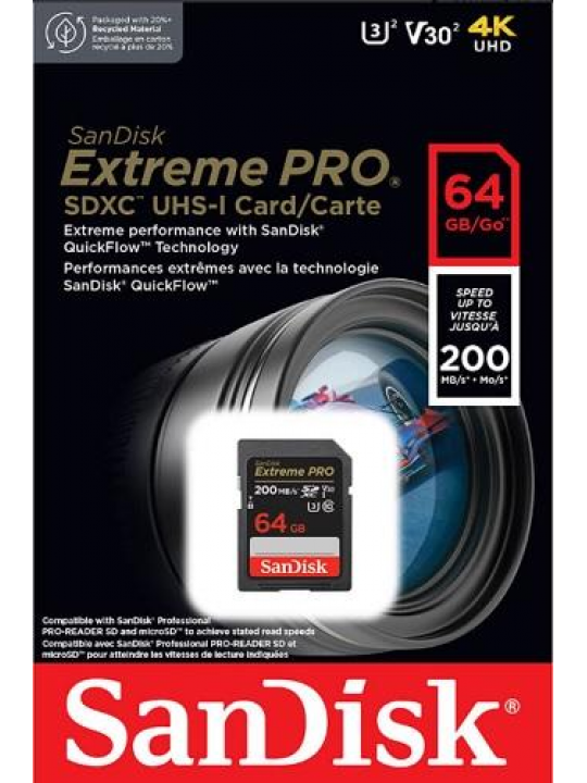 SANDISK Extreme Pro SDXC 64GB - 200MB-s V30 UHS-I