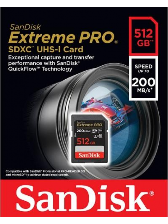 Cartão Memória Sandisk Extreme Pro SDXC 512GB - 200MB/s V30