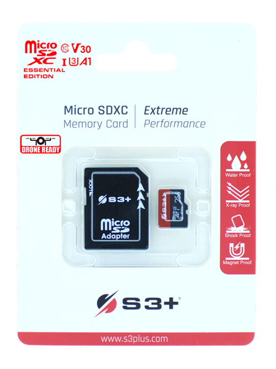 Micro SDXC Card S3+ 128GB UHS-I U3 V30 ESSENTIAL Class 10 with SD adaptor