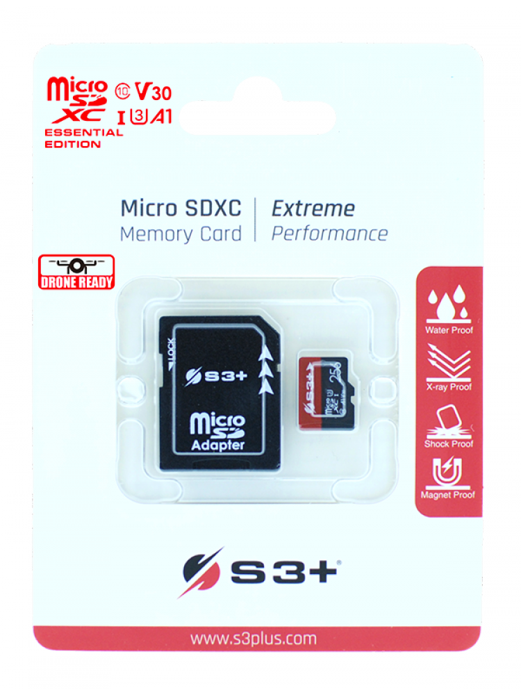 MICRO SDXC CARD S3+ 128GB UHS-I U3 V30 ESSENTIAL CLASS 10 WITH SD ADAPTOR