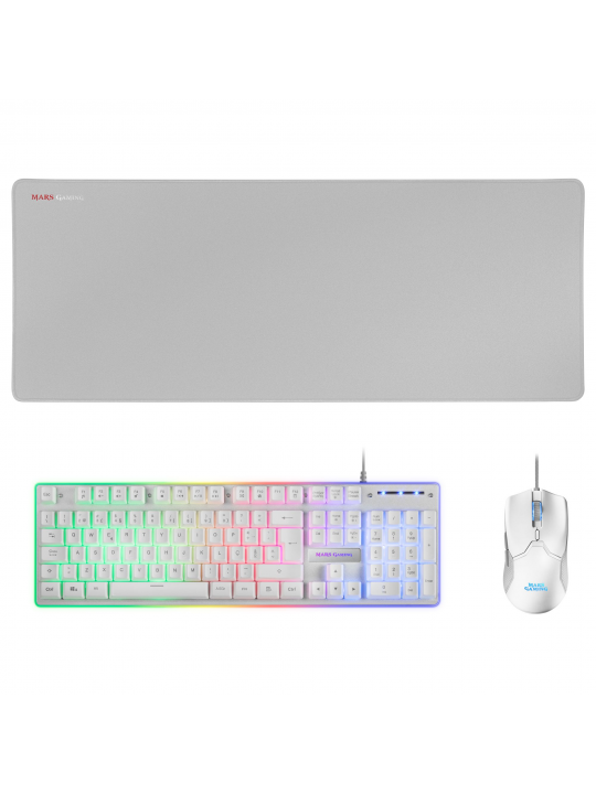 TECLADO MARS GAMING MCPX GAMING 3IN1 RGB, KEYBOARD, MOUSE, XL MOUSEPAD, WHITE, PORTUGUESE