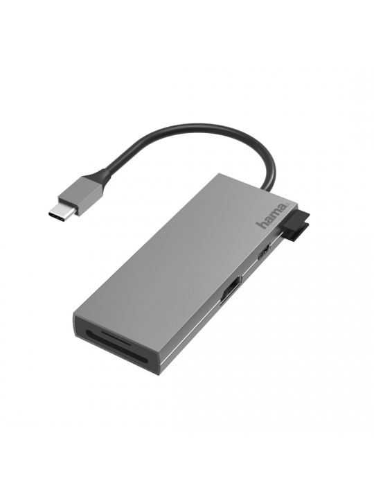 Adaptador HAMA Hub USB-C-Multiport-Adapter,6 Ports, 2x USB-A,USB-C,HDMI,SD,microSD,Aluminio 200110