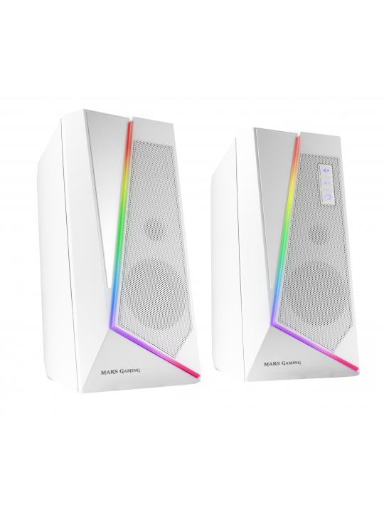 COLUNAS MARS GAMING MS7W RGB SPEAKERS 20W USB, JACK+BLUETOOTH 5.0, DYNAMIC RGB, WHITE