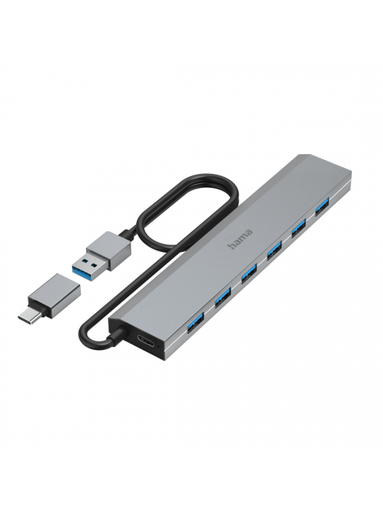 HUB HAMA USB 7 PORTS, USB 3.2 GEN 1, 5 GBIT-S, INCL. USB-C ADAPTER AND PSU