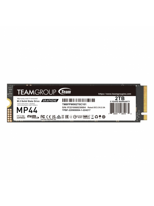 DISCO SSD M.2 PCIE 4.0 NVME TEAM GROUP 2TB MP44-7400R-7000W-650-660K IOPS C-DISSIP GRAFENO