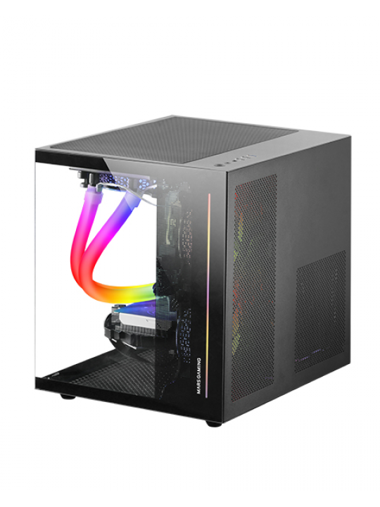 CAIXA MARS GAMING MC-VIEW MICRO-ATX FRAMELESS 90º TEMPERED GLASS, FULL WATER COOLING SUPPORT, BLACK