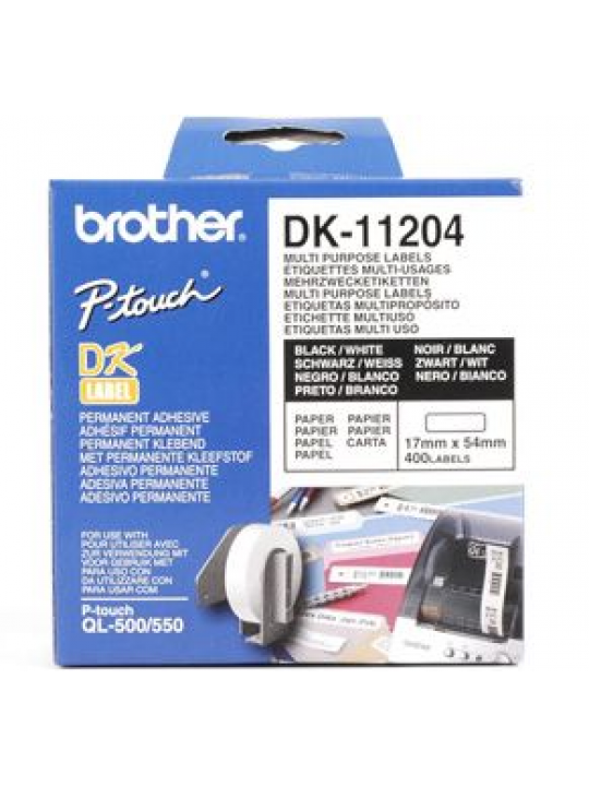 ETIQUETAS BROTHER PRÉ-CORTADAS PAPEL TÉRMICO MULTIPROPÓSITO - 400 UNID. 17X54MM