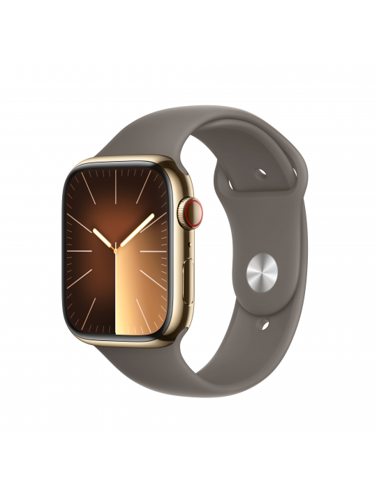 APPLE WATCH SERIES 9 GPS + CELLULAR 45MM GOLD STAINLESS STEEL CASE WITH CLAY SPORT BAND - S-M
