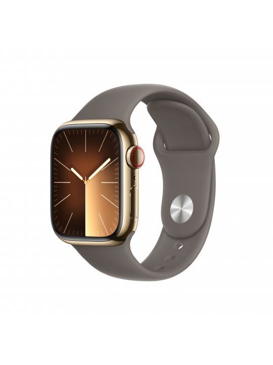 APPLE WATCH SERIES 9 GPS + CELLULAR 41MM GOLD STAINLESS STEEL CASE WITH CLAY SPORT BAND - S-M