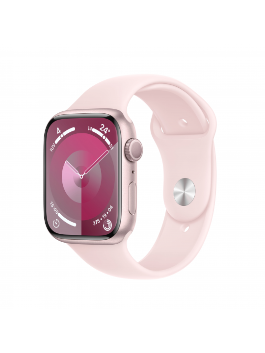 APPLE WATCH SERIES 9 GPS 45MM PINK ALUMINIUM CASE WITH LIGHT PINK SPORT BAND - M-L