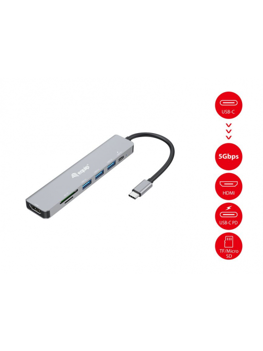 DOCK EQUIP USB-C 7 IN 1 - HDMI 4K-60HZ - 3X USB3.2 + MICRO SD READER 100W PD