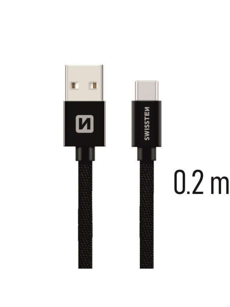 CABO DE TECIDO SWISSTEN USB-USB-C 0.2M-BLACK