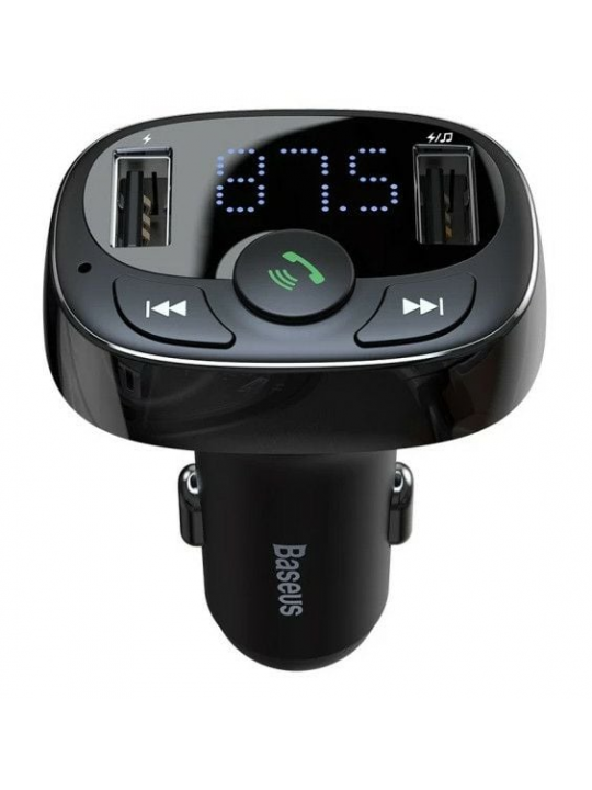 CARREGADOR DE ISQUEIRO BASEUS S-09A 3.4A DUAL USB-A + TRANSMISSOR FM-BLUETOOTH-MICROSD PRETO