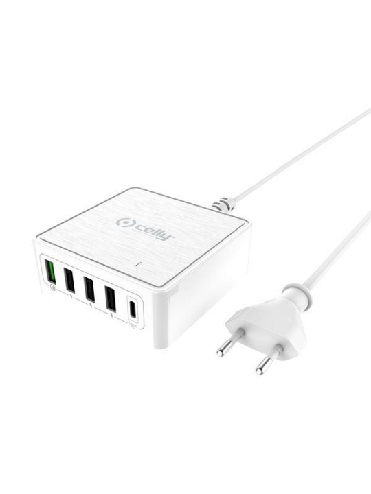 CARREGADOR CELLY 4USB-A +1USB-C BRANCO