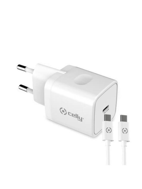 CARREGADOR CELLY 20W USB-C PARA USB-C BRANCO