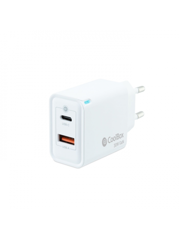 CARREGADOR COOLBOX GAN 30W USB-C-USB-A PARED