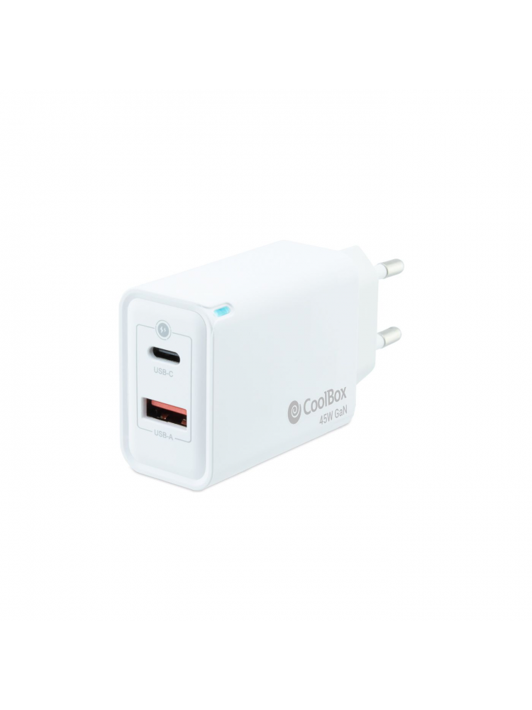 CARREGADOR COOLBOX GAN 45W USB-C-USB-A PARED