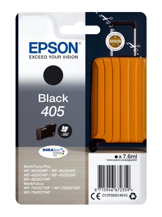 TINTEIRO EPSON 405 PRETO + ALARME RF - WF-3820-3825-4820-4825-4830-7830-7835-7840