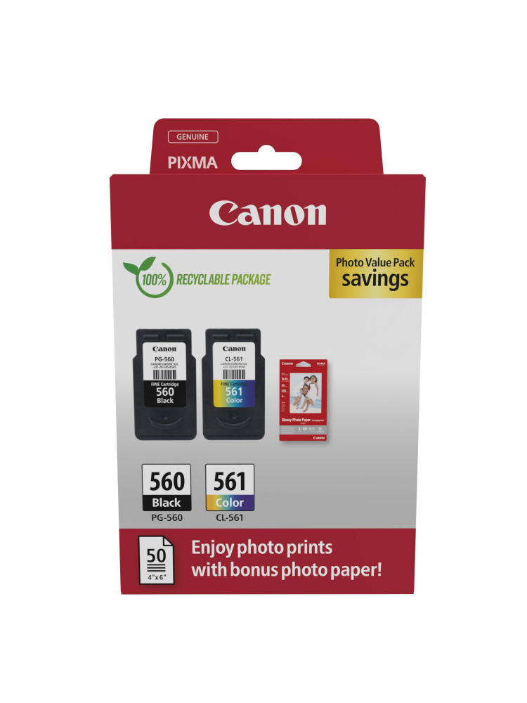 TINTEIRO CANON PACK PG-560-CL-561 + PAPEL FOTOGRÁFICO