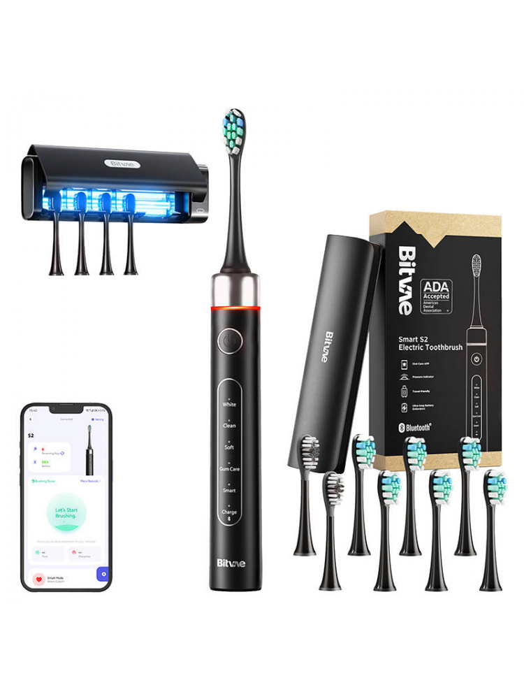 ESCOVA DE DENTES, APP, CONJUNTO DE TIPS, BOLSA E ESTERLIZADOR UV S2+HD2 (BLACK)