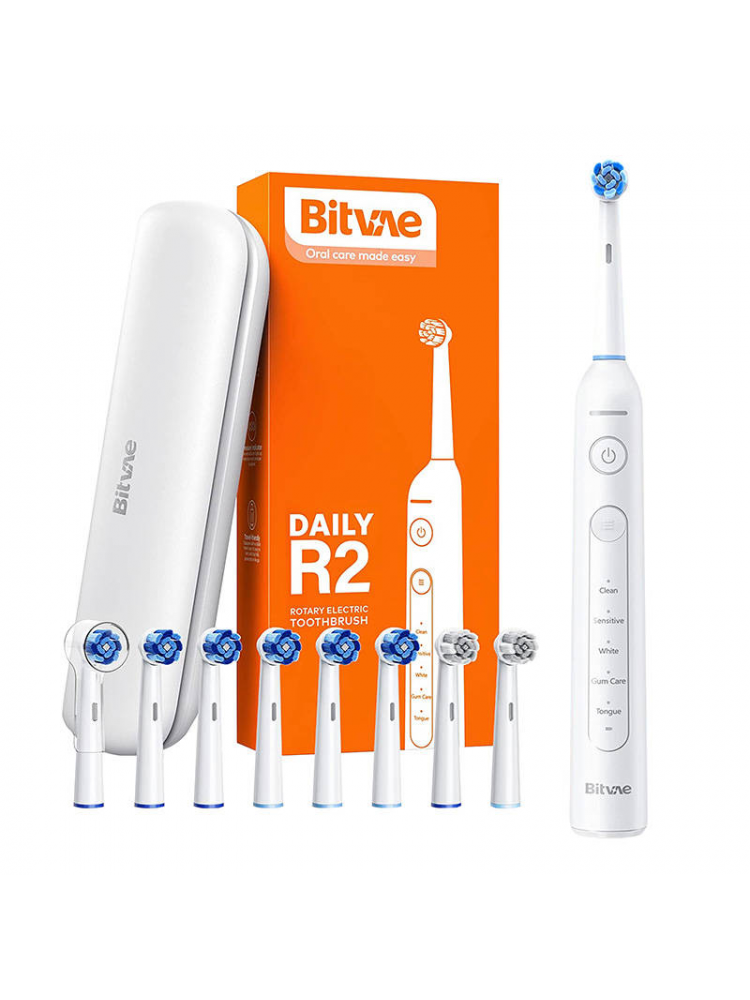 ESCOVA DE DENTES ELÉTRICA COM CONJUNTO DE TIPS E BOLSA BITVAE R2 (WHITE)