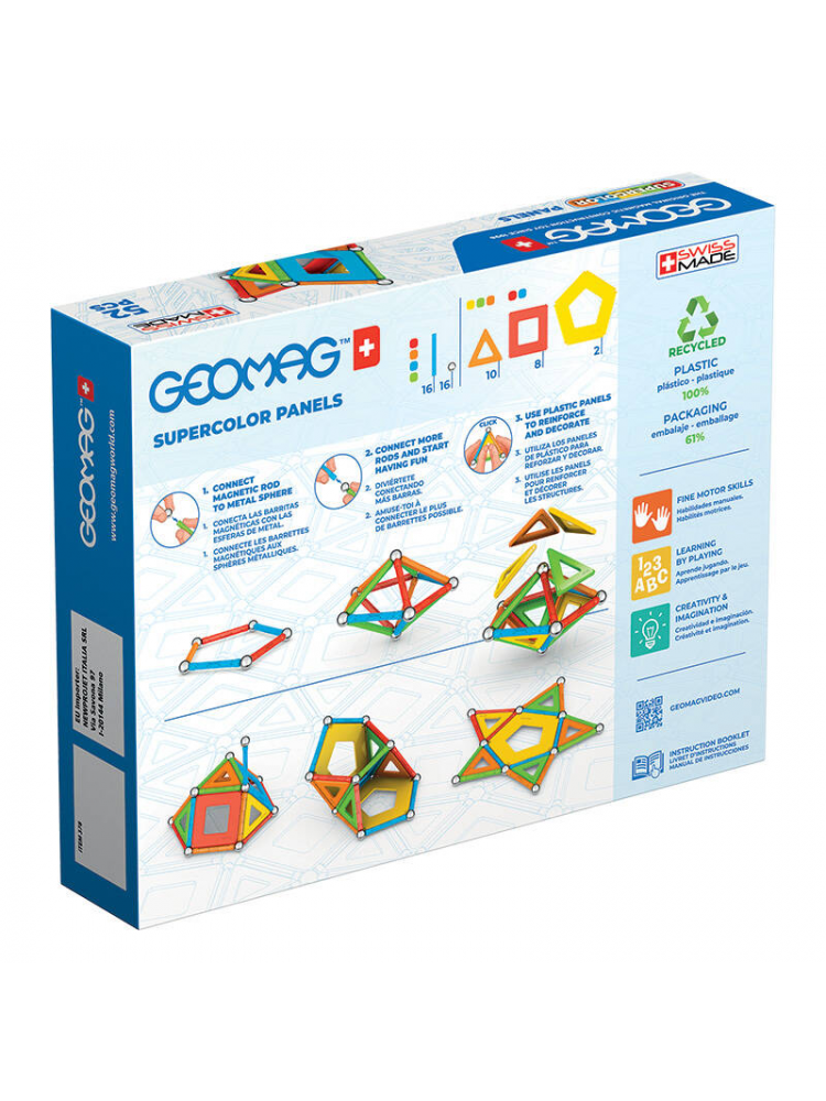 JOGO MAGNETIC SUPERCOLOR PANEL RECYCLED BLOCKS 52 PIECES GEOMAG GEO-378