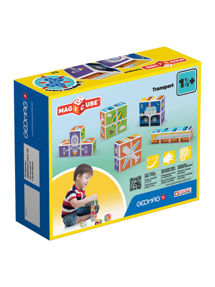 JOGO MAGICUBE PRINTED TRANSPORT MAGNETIC BLOCKS + CARDS 7 ELEMENTS GEOMAG GEO-122