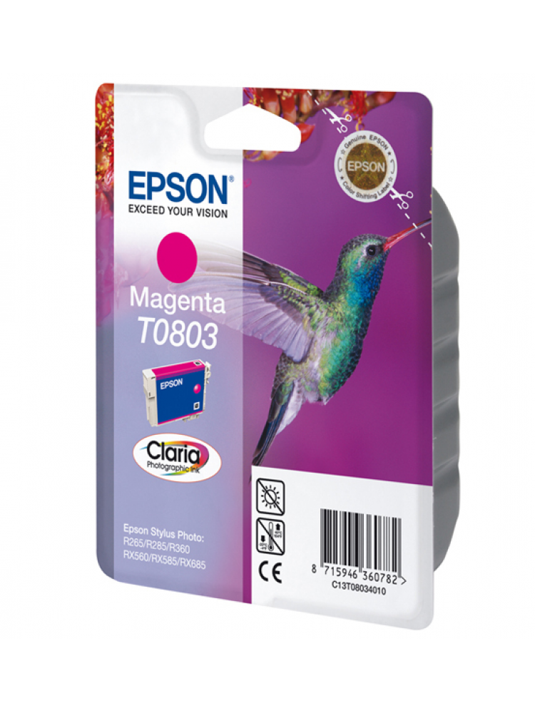 TINTEIRO EPSON T0803 MAGENTA - STYLUS PHOTO P50/PX6XX/PX7XX/PX8XX/R2XX/R360/RX560/RX585/RX685