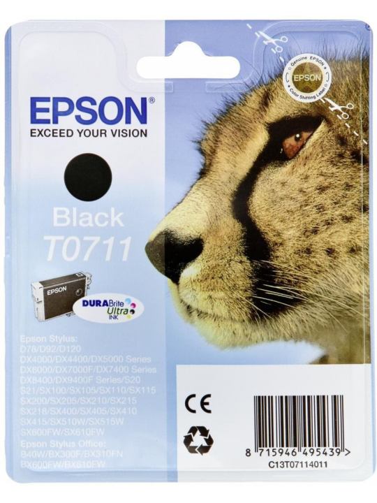 TINTEIRO EPSON T0711 PRETO + RF - B40/110, BX3XX/600, D120, DX74XX/84XX/9400, SX2XX/4XX5/5XX/6XX